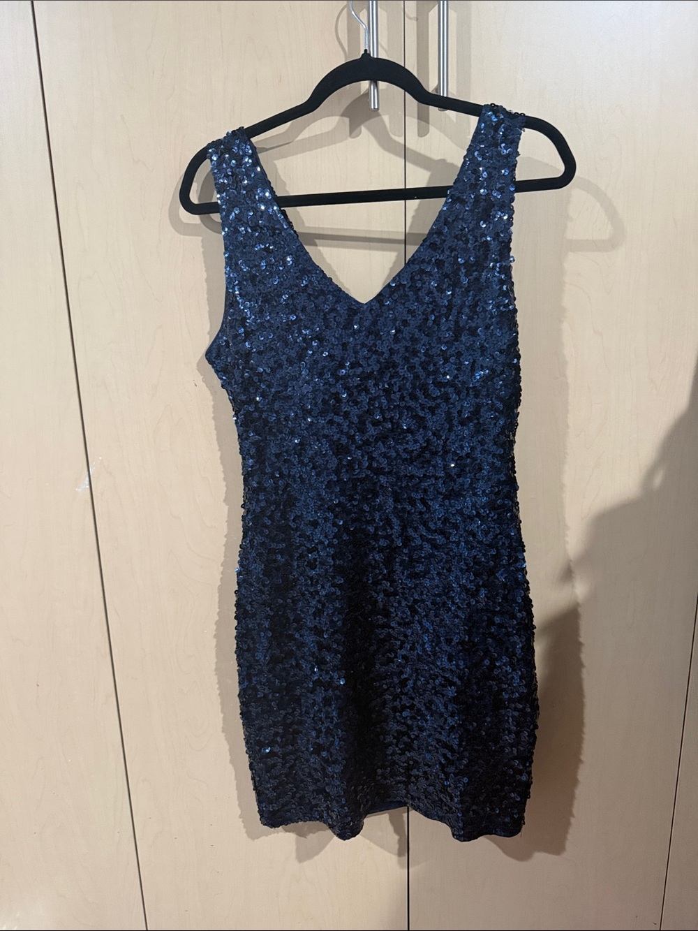 Sleeveless Navy Sequin V-Neck Dress